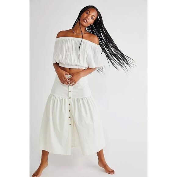 NEW FREE PEOPLE JULIETTE BUTTON FRONT MAXI SKIRT IN IVORY - Picture 1 of 2